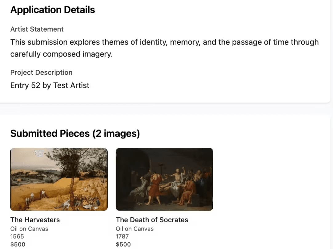 Artist submission interface