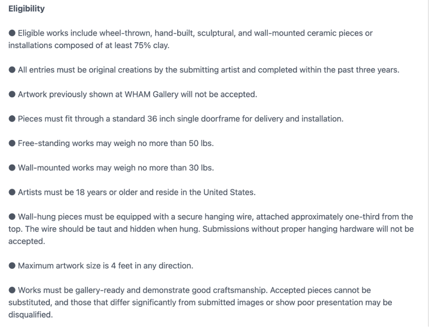 Eligibility requirements showing selective criteria